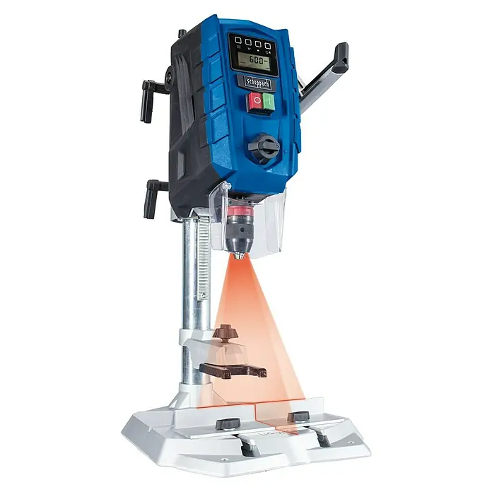 Scheppach Tischbohrmaschine DP 60 - 710 W, Leerlaufdrehzahl: 0 U/min - 2.600 U/min, Spannweite Bohrfutter: 1,5 mm - 13 mm - Scheppach Tischbohrmaschine mit Laser. Präzise Bohrergebnisse für Holz und Metall dank Laserführung und digitaler Drehzahlanzeige.