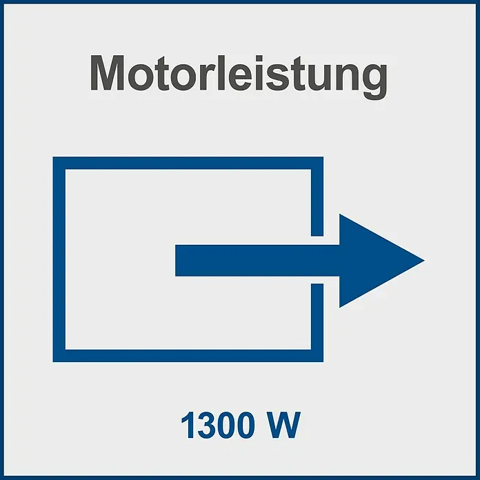 Scheppach Elektro-Nass- & Trockensauger NTS30 Premium - 1.300 W, 30 l - Motorleistung: Das Bild zeigt ein blaues Quadrat mit einem Pfeil und die Angabe der Motorleistung von 1300 W für das Produkt.