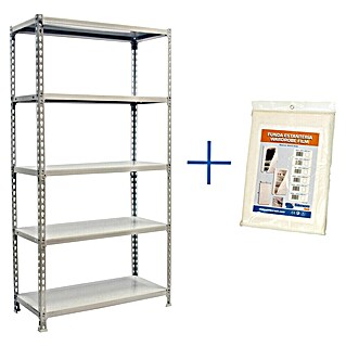 Simonrack Maderclick Estantería metálica Plus con funda (Al x An x Pr: 200 x 100 x 40 cm, Capacidad de carga por balda: 150 kg, Número de baldas: 5 ud., Inserción, Blanco)