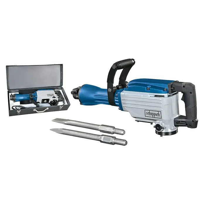 Scheppach Abbruchhammer AB 1600 - 1.600 W, 50 J, SDS-Hex-Aufnahme - Scheppach Abbruchhammer mit Meißeln und Transportkoffer, ideal für Bauarbeiten und Abbrucharbeiten, robust und leistungsstark.