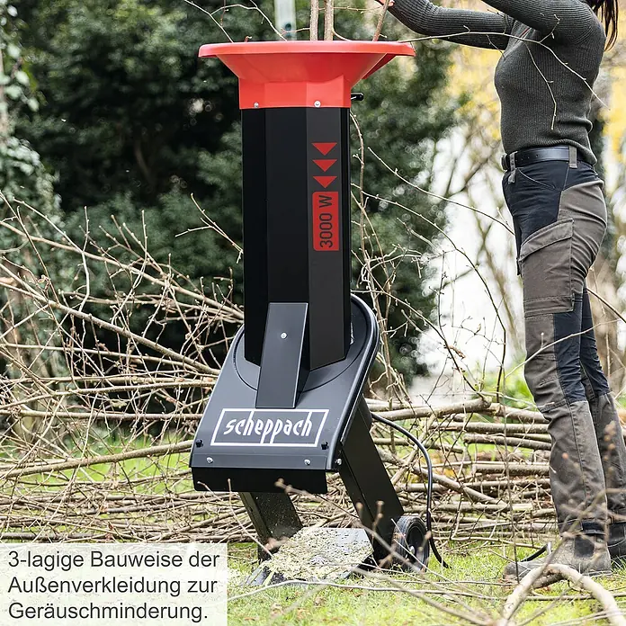 Scheppach Elektro-Häcksler Biostar 3000 - Max. Aststärke: 5 cm, 3.000 W - Der Scheppach Holzhäcksler mit 3000 W zerkleinert mühelos Äste und Zweige. Ideal für die Gartenpflege, reduziert er das Volumen von Gartenabfällen.