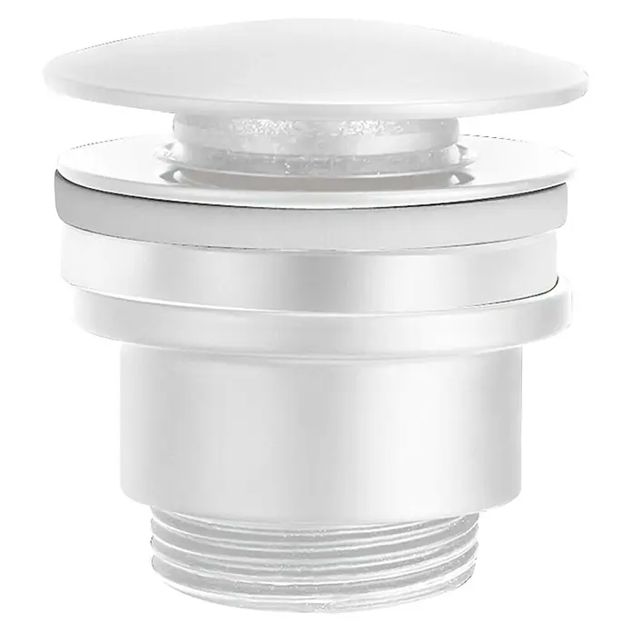 Imex Válvula click clack - 1¼'', Latón, Blanco mate - Tapón de desagüe blanco para lavabo con diseño plano y conexión roscada para una fácil instalación.