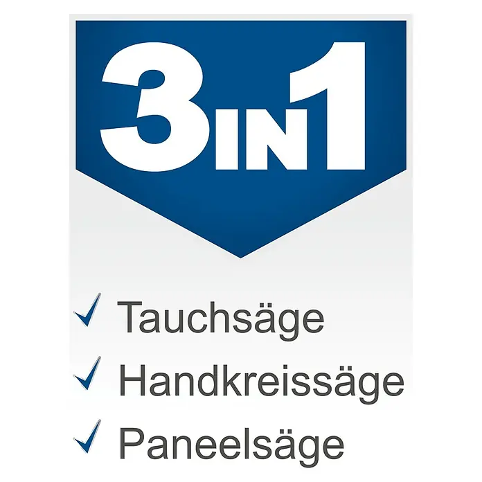 Scheppach Tauchsäge PL 55 Special Edition - 1.200 W - Das Logo für ein 3-in-1-Produkt, das Tauchsäge, Handkreissäge und Paneelsäge in einem Gerät vereint.