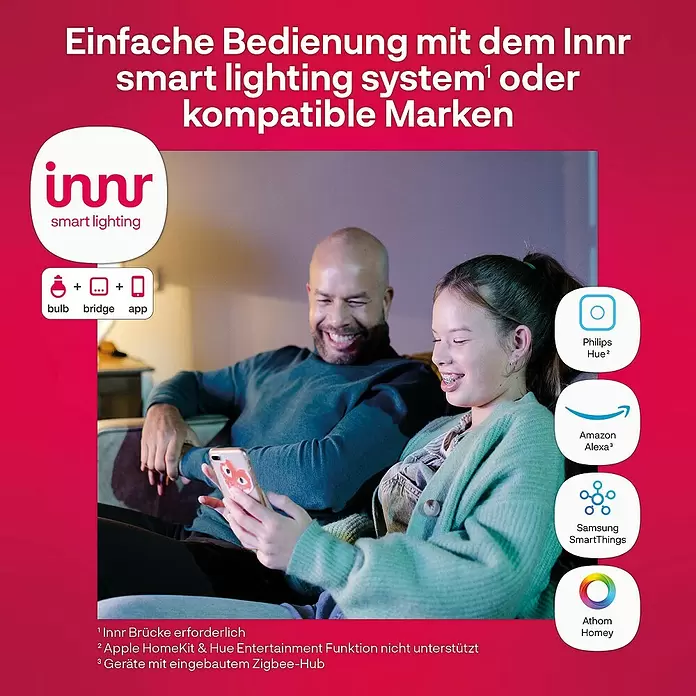 Innr Lighting LED-Band Smart Flex Colour mit Stecker - Länge: 2 m, Lichtfarbe: RGBW, 12 W, 1.000 lm - 2.000 lm, 100 V - 240 V - Eine Familie steuert Innr Smart Lighting per App, kompatibel mit Philips Hue, Alexa, SmartThings und Homey.