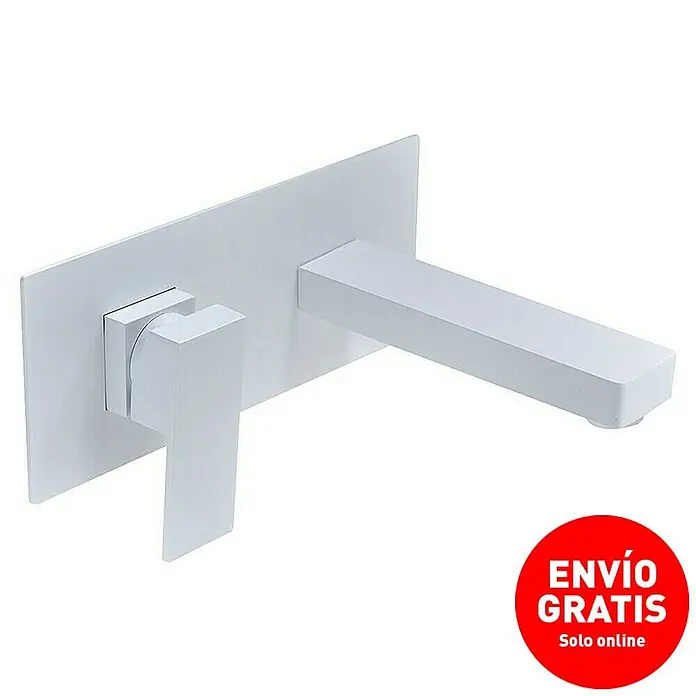 Imex Grifo de lavabo Suiza - Blanco - Grifo blanco de pared con diseño rectangular moderno para baños elegantes.