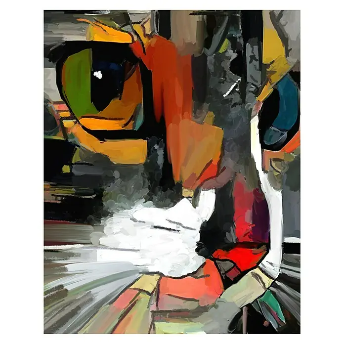 Cuadro alto brillo Gato - Gato, An x Al: 40 x 50 cm, 1 pzs. - Pintura abstracta con colores vibrantes y trazos dinámicos. Obra de arte única para espacios habitables y oficinas modernos.