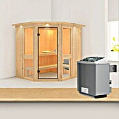 Karibu Systemsauna Amelia 1 (Mit 9 kW Saunaofen mit integrierter Steuerung, Mit Dachkranz und Beleuchtung, 170 x 196 x 198 cm)