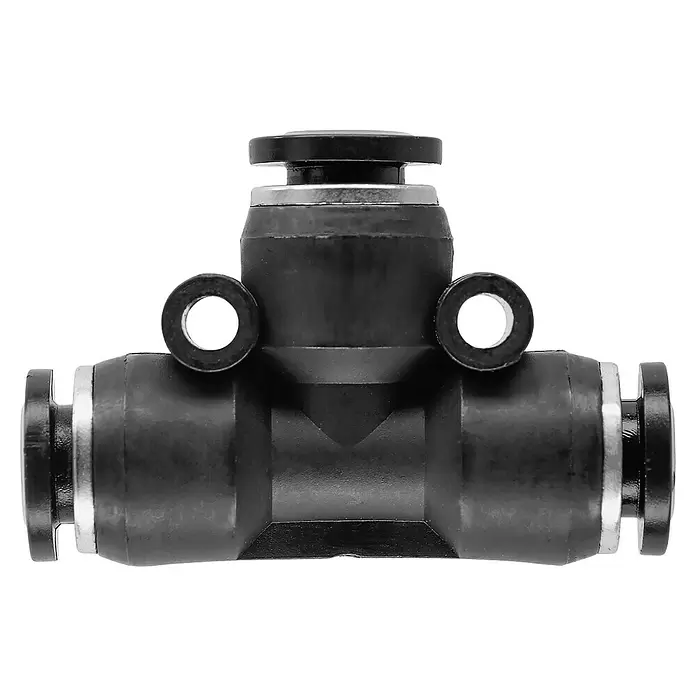 Stocker Geyser T-Stück - 5 Stk., Passend für: Stocker Geyser Nebulisator Systeme - Schwarzes pneumatisches T-Stück mit Schnellverbindern und Durchflussregelventil.