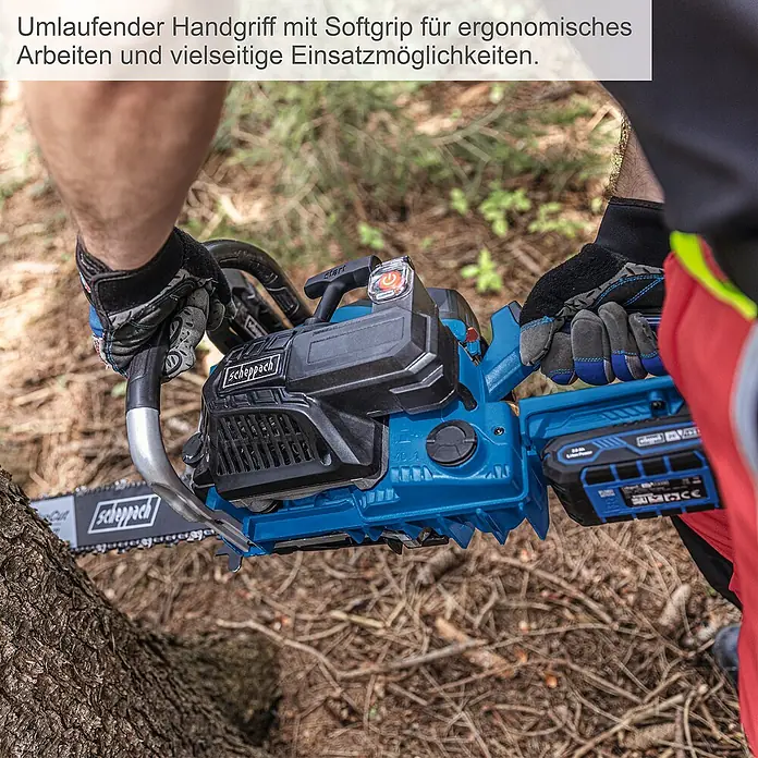 Scheppach IXES 20V Benzin-Kettensäge PCS56E - 2.300 W, 56 cm³, Schwertlänge: 51 cm, Max. Aststärke: 47 cm - Akkubetriebene Kettensäge von Scheppach für komfortables und vielseitiges Arbeiten.