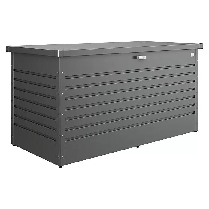 Biohort FreizeitBox Gartenbox FreizeitBox 160 - L x B x H: 160 x 79 x 83 cm, Dunkelgrau Metallic, Stahl - Diagonale Ansicht