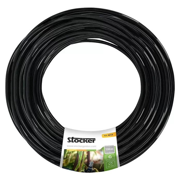 Stocker Geyser Schlauchleitung - 100 m, Passend für: Stocker Geyser Nebulisator - Aufgerollter schwarzer Bewässerungsschlauch, 100m Länge, 4-6 mm Durchmesser.