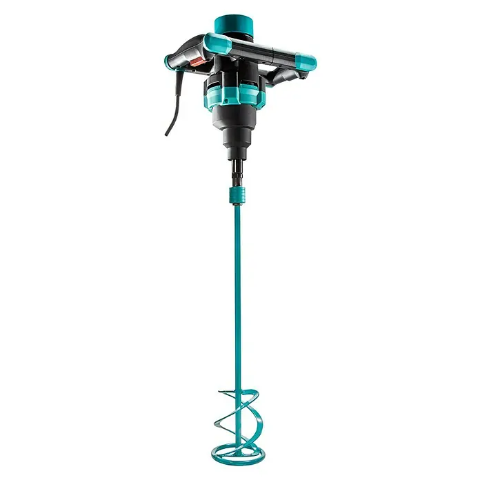 Collomix Mixbro Rührwerk M130 - Mischvolumen: 50 l, Gangzahl: 1 Stk. - Produktabbildung eines blauen Farbmischers. Ein leistungsstarkes Werkzeug für Farben und Mörtel, ideal für Bau- und Renovierungsarbeiten.