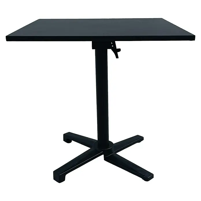 Set de muebles de jardín Sibuco II - L x An x Al: 70 x 70 x 73 cm, 3 pzs., Acero, Negro - Mesa de bistró negra, regulable en altura, con tablero cuadrado y base en forma de X, ideal para restaurantes o hogares modernos.