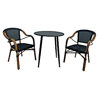 Set de muebles de jardín Lunday + Sibuco (Ø x Al: 70 x 75 cm, 3 pzs., Acero, Negro)