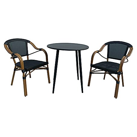 Set de muebles de jardín Lunday + Sibuco (Ø x Al: 70 x 75 cm, 3 pzs., Acero, Negro)