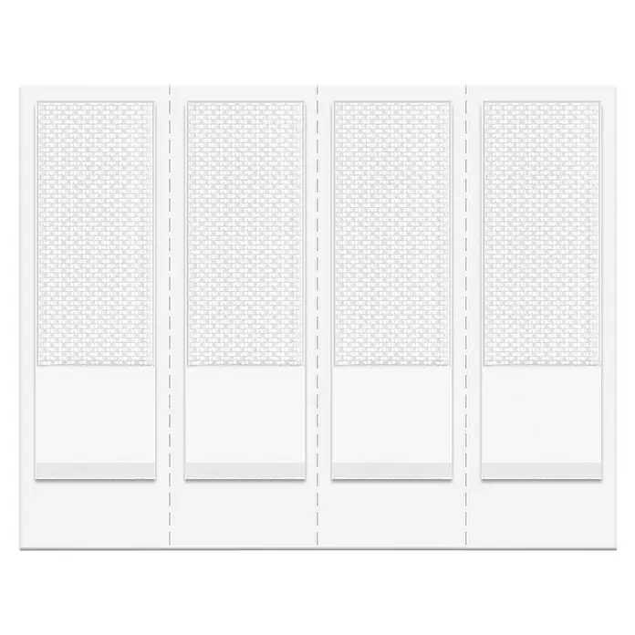 Tesa Selbstklebestrip POWERSTRIPS CLICK 4X2 S - 4 Stk., B x L: 20 x 60 mm - Vier weiße Raumteiler mit strukturierten Paneelen, ideal für moderne Innenräume, die Privatsphäre und Design vereinen.