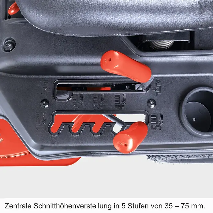 Scheppach IXES 20V Benzin-Aufsitzmäher MR230-61 - 224 cm³, Schnittbreite: 61 cm, Max. Flächenempfehlung: 2.600 m² - Zentrale Schnitthöhenverstellung eines Rasentraktors in 5 Stufen von 35 – 75 mm.