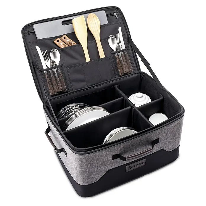 Petromax Transportbox Catago - L x B x H: 50 x 38 x 28 cm, Textil - Camping-Geschirr-Organizer: Praktische Aufbewahrung für Teller, Besteck und Küchenutensilien beim Camping.