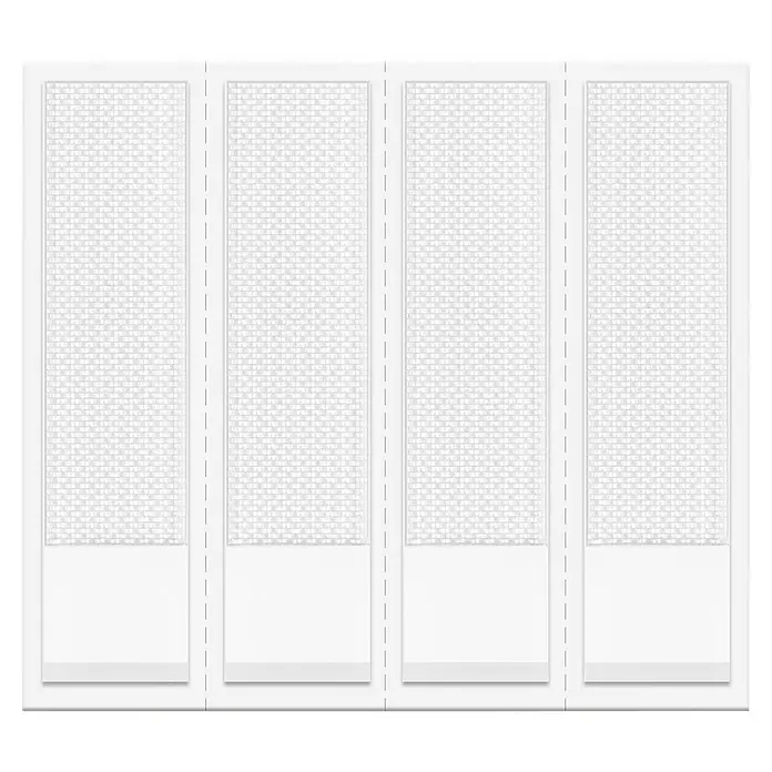 Tesa Selbstklebestrip CLICK COMBO 6X2 M & 8X2 L - 14 Stk., B x L: 20 x 85 mm - Ein elegantes Paneel mit einem gewebten Muster oben und einer glatten, weißen Fläche unten, ideal für moderne Inneneinrichtungen.