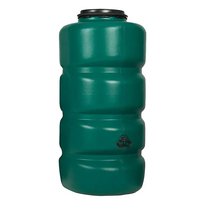Garantia Basic Line Regentonne - 750 l, Grün - Eine grüne Regentonne mit schwarzem Deckel und einem Hahn unten, ideal zur Gartenbewässerung und Wasserspeicherung.