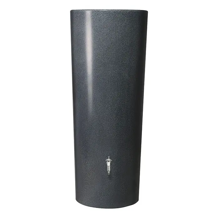 Garantia Modern Line Regenspeicher Stone 2 in 1 - 350 l, Lava - Anthrazitfarbener schlanker Wassertank mit Wasserhahn zur Regenwassernutzung im Garten oder auf der Terrasse.