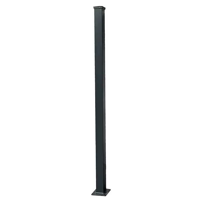 Floraworld Zaunpfosten - Höhe: 190 cm, Durchmesser: 7,6 cm, Anthrazit, Aluminium, Mit Bodenplatte - Dunkelgrauer quadratischer Metallpfosten mit Zierkappe und flacher Montageplatte.