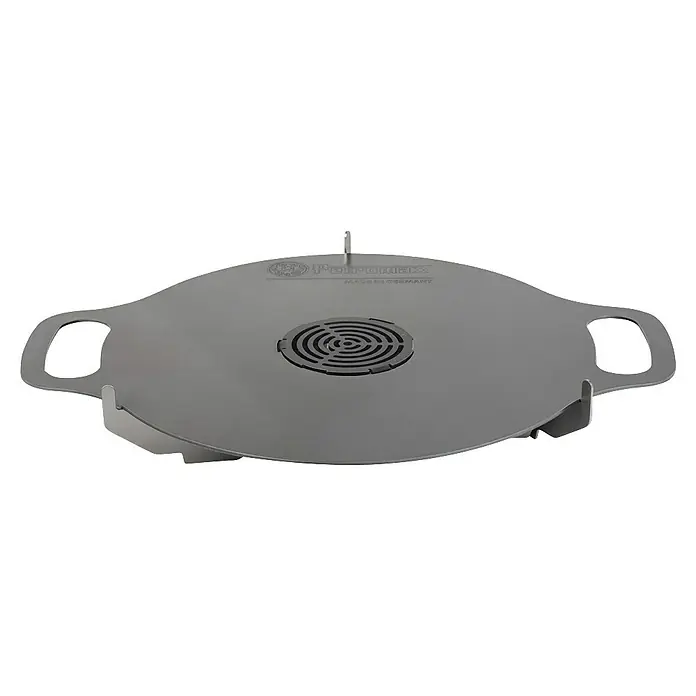 Petromax Grillaufsatz Ataro - Passend für: Petromax Atago Grillplatte, Durchmesser: 10,9 cm - Petromax Feuerplatte für Outdoor-Küche. Robuste Grillplatte aus Stahl mit Griffen und Belüftungsöffnung, ideal zum Kochen im Freien.