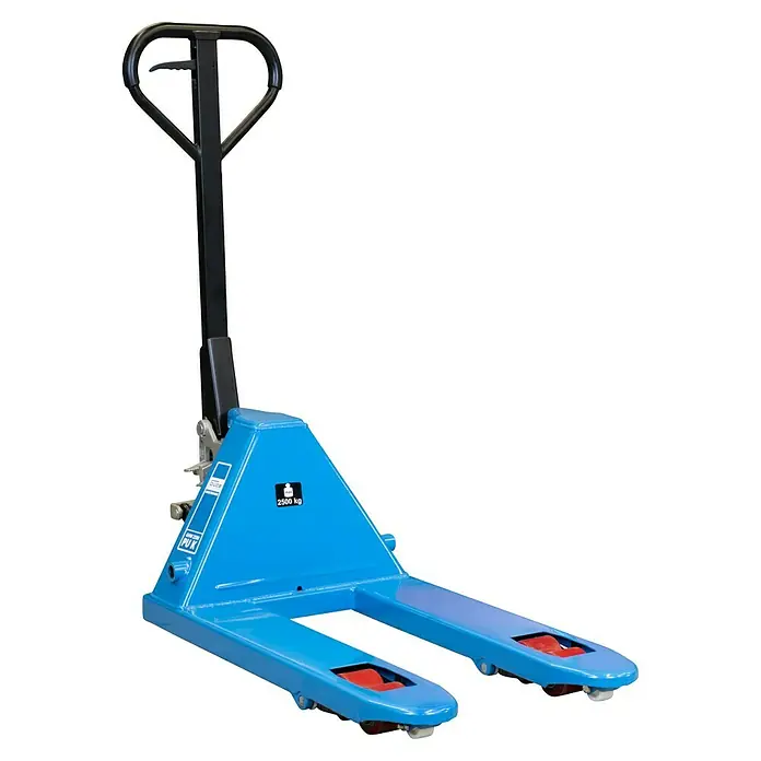 Güde Palettenhubwagen GHW2500-80 - Traglast: 2.500 kg, Stahl - Blauer Gabelhubwagen, ideal zum Heben und Bewegen schwerer Lasten in Lagerhäusern und Produktionsstätten.