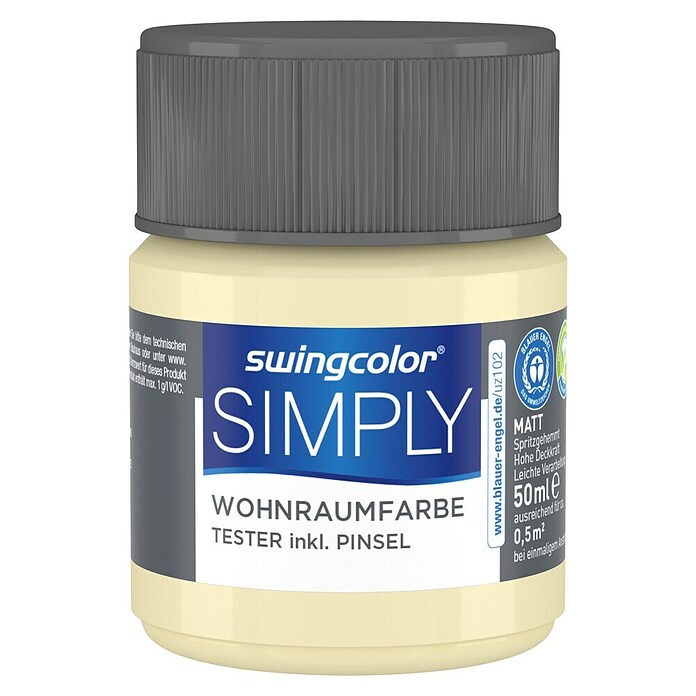 swingcolor Wandfarbe SIMPLY Tester (Gelb - Nr. 27, 50 ml, Matt)