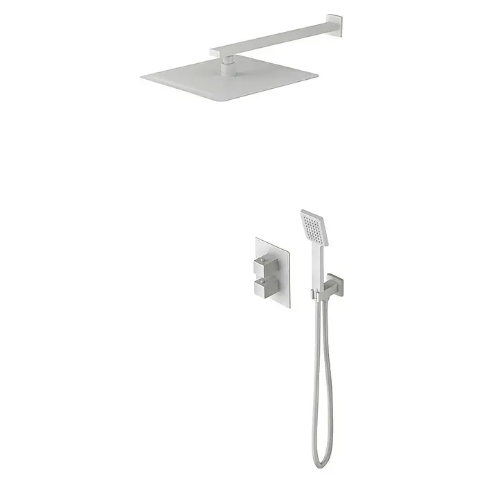 Imex Sistema de ducha empotrado Cies - Con grifo termostático, Blanco - Sistema de ducha moderno en blanco, con rociador cuadrado, teleducha y grifo. Ideal para diseños de baño contemporáneos y elegantes.