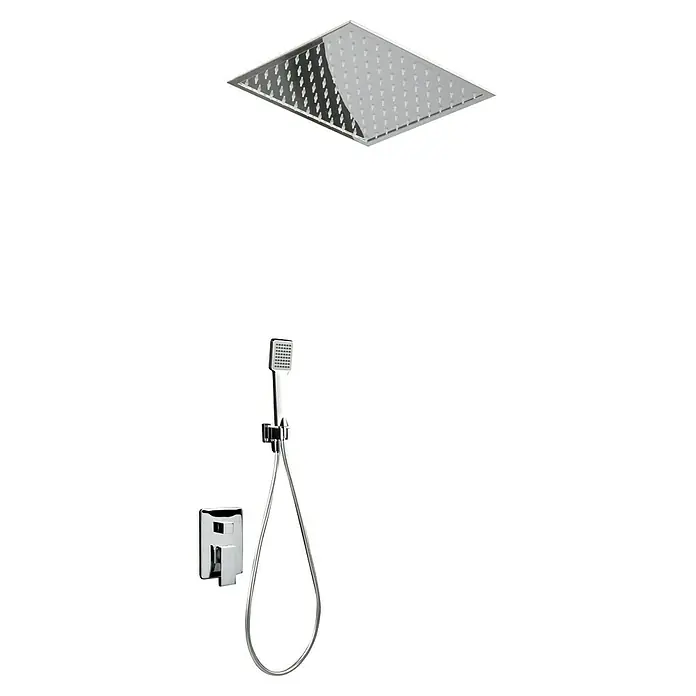Imex Sistema de ducha empotrado Volga - Con grifo monomando, Cromo - Cabezal de ducha cuadrado y juego de ducha de mano con un acabado cromado brillante para un baño moderno.