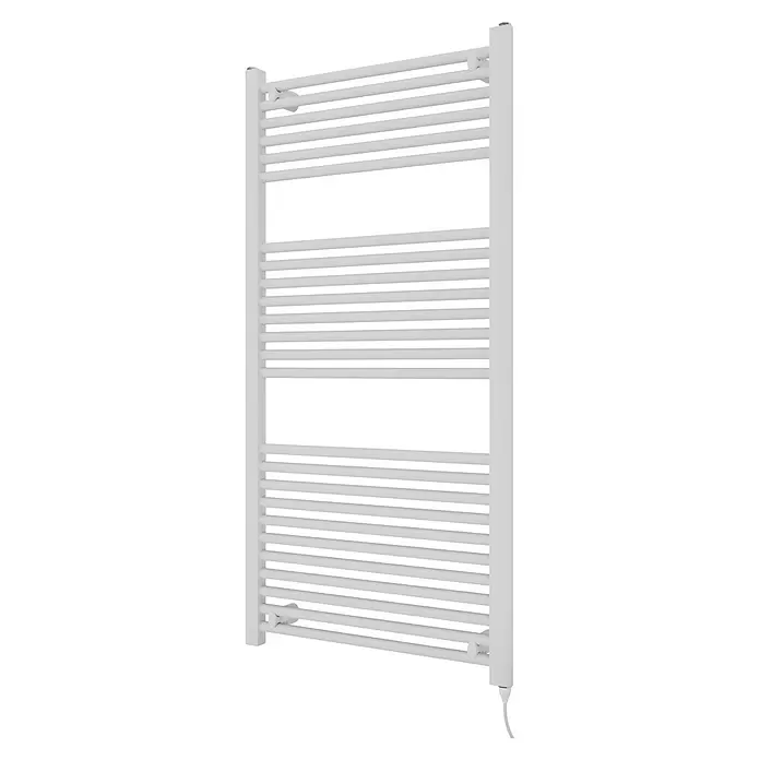 Elektro-Badheizkörper Kitty - B x H: 600 x 1.200 mm, Nennleistung: 600 W, Weiß - Weißer elektrischer Handtuchwärmer zur Wandmontage, mit horizontalen Stangen.