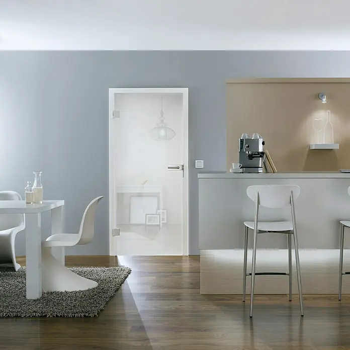 Diamond Doors Glasdrehtür Luminato - 709 x 1.972 mm, DIN Links, Einscheibensicherheitsglas (ESG) - Helle Inneneinrichtung mit einer eleganten Glastür, die das Licht sanft filtert und für eine moderne Atmosphäre sorgt. Die Tür ist ein echter Hingucker.