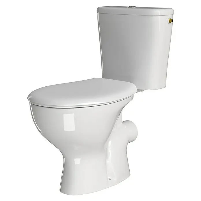 Stand-WC-Kombination Delta - Spülrandlos, Ohne Spezialglasur, Spülform: Tief, WC Abgang: Waagerecht, Weiß - Weisse Toilettenschüssel mit Spülkasten, eine saubere und hygienische Sanitärkeramik für jedes moderne Badezimmer.