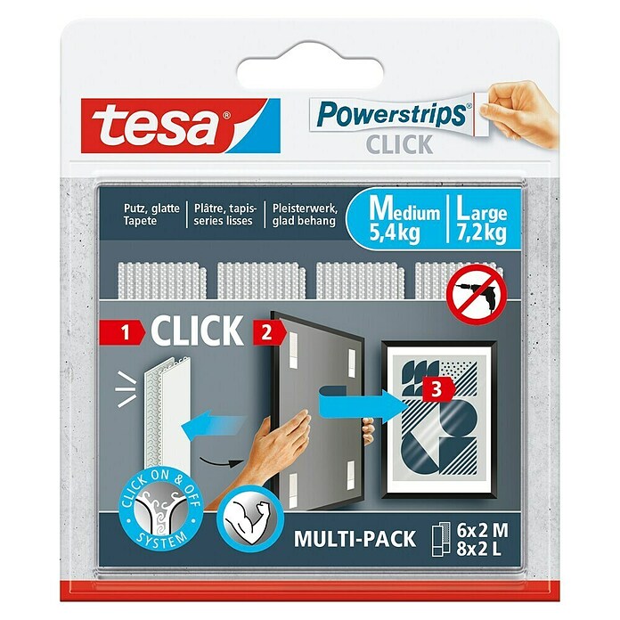 Tesa Selbstklebestrip CLICK COMBO 6X2 M & 8X2 L (14 Stk., B x L: 20 x 85 mm) | BAUHAUS