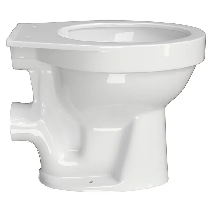Stand-WC Delta - Spülrandlos, Ohne Spezialglasur, Spülform: Tief, WC Abgang: Waagerecht, Weiß - Nahaufnahme einer weißen Toilette, die ein klares und modernes Design mit einer glänzenden Oberfläche und einer robusten Bauweise zeigt.