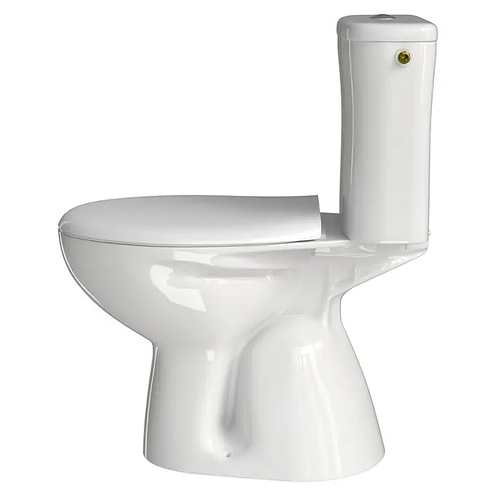 Stand-WC-Kombination Delta - Mit Spülrand, Ohne Spezialglasur, Spülform: Tief, WC Abgang: Senkrecht, Weiß - Ein weißes Stand-WC mit Spülkasten, das saubere und effiziente Design für moderne Badezimmer bietet.
