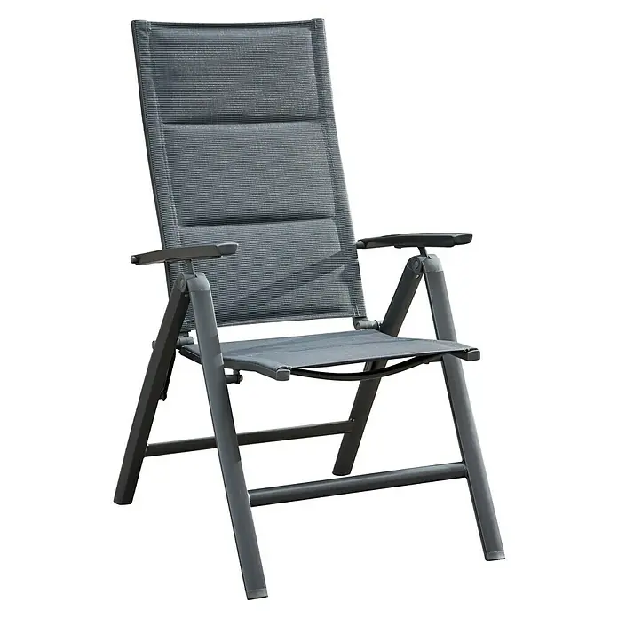 Sunfun Maja Garten-Positionssessel - Anthrazit, Klappbar - Grauer Klappstuhl mit Armlehnen, ideal für Garten oder Terrasse. Der Stuhl ist leicht und einfach zu verstauen.