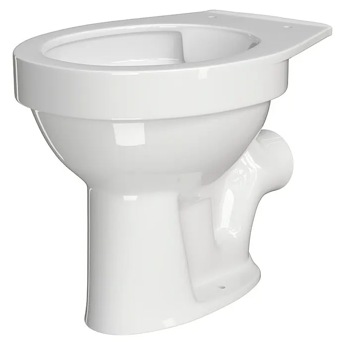 Stand-WC Delta - Spülrandlos, Ohne Spezialglasur, Spülform: Tief, WC Abgang: Waagerecht, Weiß - Ein weißes, wandhängendes WC-Becken, das durch seine moderne Form und das glänzende Finish besticht. Ideal für stilvolle Badezimmer.