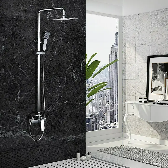 Imex Art Sistema de ducha - Con grifo monomando, Cromo - Baño contemporáneo con un conjunto de ducha cromado, que combina lujo y funcionalidad.