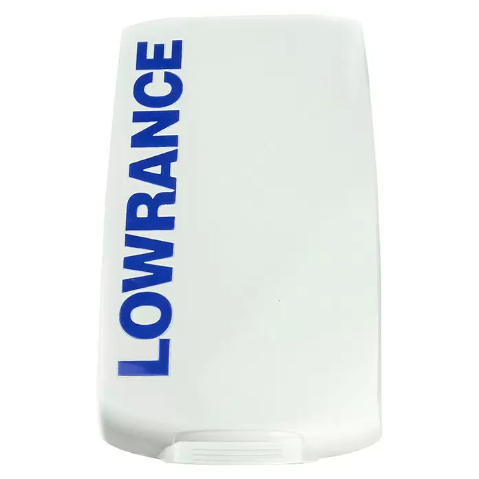 Lowrance Displayabdeckung - Passend für: Lowrance Fishfinder Eagle 4 - Weißes, rechteckiges Lowrance-Gerät mit blauem „LOWRANCE“-Logo vertikal auf der linken Seite.
