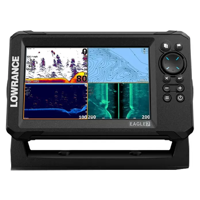 Lowrance Fishfinder & Kartenplotter Eagle 7 - Geber: 83/200 HDI-Geber, 7″/178 mm IPS - Schwarzes Echolot mit großem Farbdisplay für Sonar, Karten und Bilddaten, mit physischen Tasten und Joystick.
