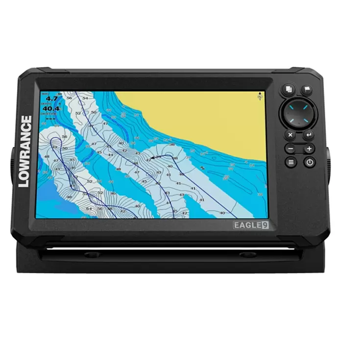 Lowrance Fishfinder & Kartenplotter Eagle 9 - Geber: TripleShot HD-Geber, 9″/229 mm IPS - Schwarzer Lowrance Eagle 9 Fischfinder/Kartenplotter mit Tiefenkarte.