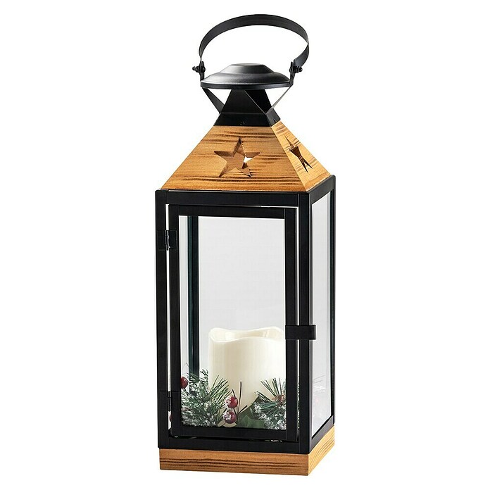 Flower Power LED-Laterne Carla (14,5 x 14,5 x 37 cm, LED-Kerze, Schwarz/Braun) | BAUHAUS