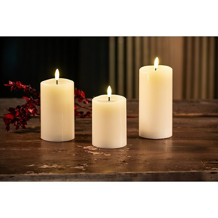 Flower Power LED-Kerze Novita (Creme, Ø x H: 7,5 x 15 cm, Echtwachs) | BAUHAUS