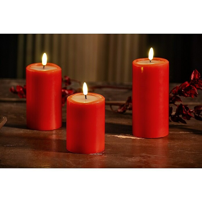 Flower Power LED-Kerze Novita (Rot, Ø x H: 7,5 x 12,5 cm, Echtwachs) | BAUHAUS