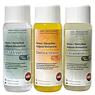 Weka Aufgusskonzentrat-Set Aufguss-Konzentrat (Duft: Eukalyptus, Exotica Orange und Kräutermix, 250 ml)