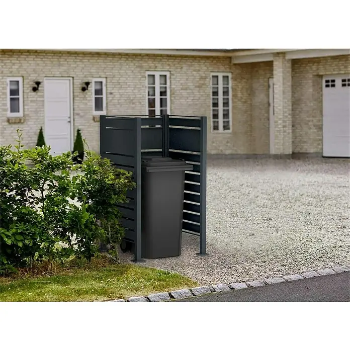Metzler Mülltonnenverkleidung - 85 x 85 cm, Stahl, Anthrazit, Geeignet für Anzahl Mülltonnen: 1 Stk. - Mülltonnenbox aus grauem Material mit horizontalen Lamellen fügt sich nahtlos in die Umgebung ein. Praktische und ästhetische Lösung für die Mülltonnenaufbewahrung.