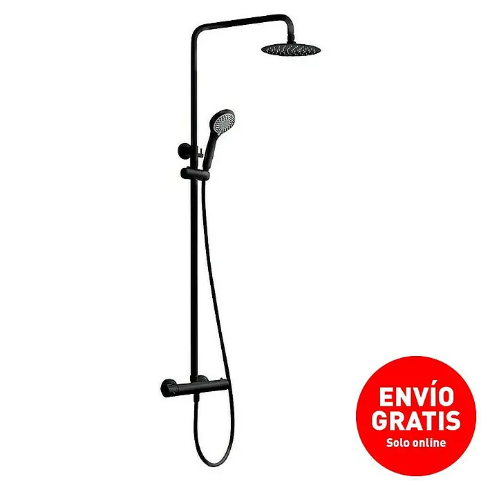 Imex Sistema de ducha Kent - Con grifo termostático, Negro - Conjunto de ducha negro con rociador y ducha de mano para una experiencia elegante.