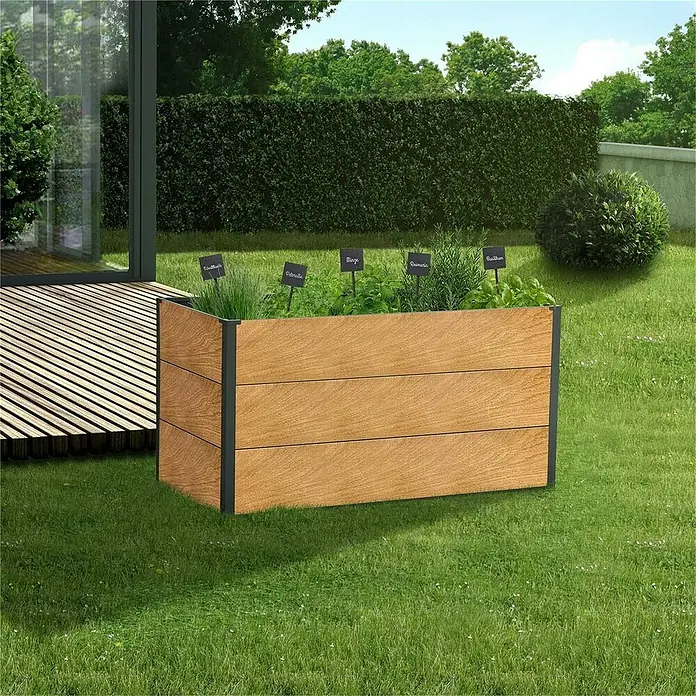 Metzler Hochbeet - 150 x 75 x 77 cm, Stahl, Anthrazit/Braun - Das erhöhte Holz-Gartenbeet mit Kräutern ist die perfekte Ergänzung für jeden Garten. Ideal für den Anbau von Kräutern und Gemüse.